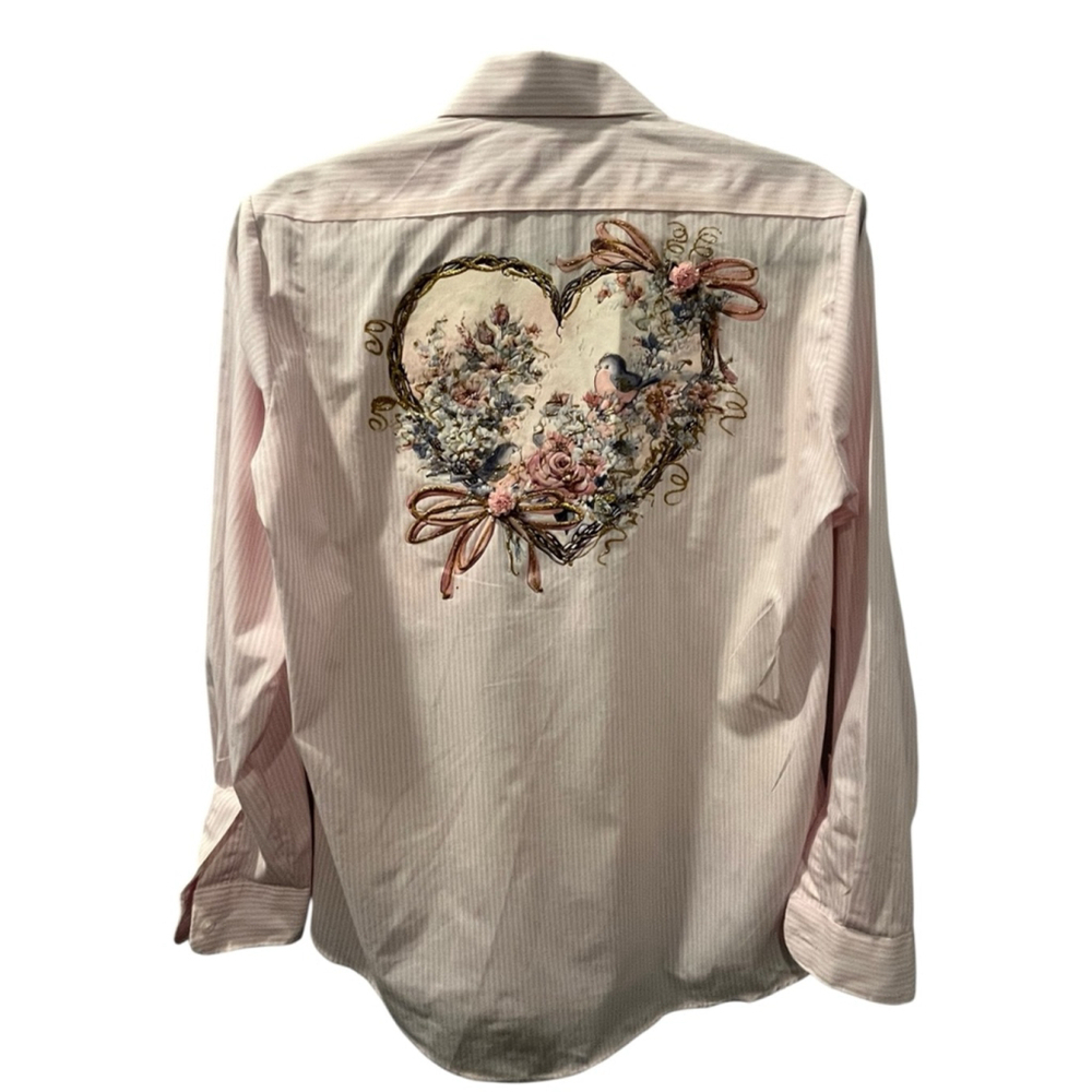 Vintage 90's Apache Cottagecore Size Small Striped Shirt Floral Nature Glitter